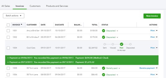 Status column QBO invoices