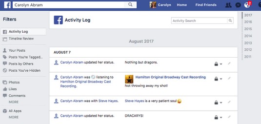 Facebook Activity Log