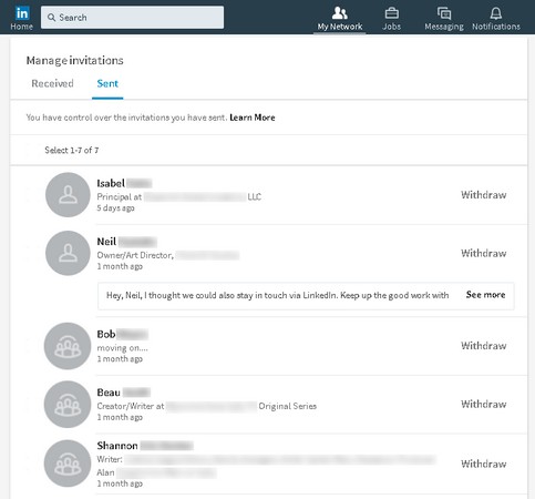 sent invitations LinkedIn