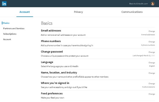 account settings LinkedIn