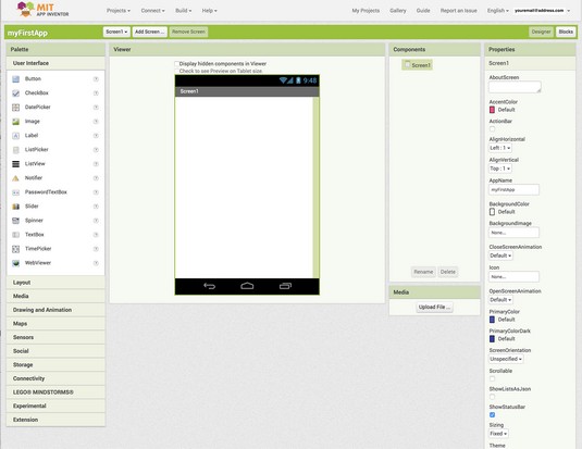 MIT APp Inventor design view