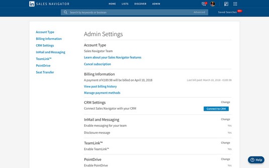 Admin Settings LinkedIn Sales Navigator