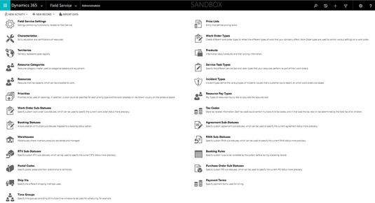 Dynamics 365 Field Service administration menu