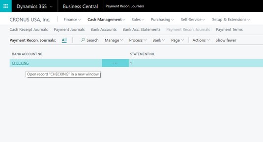 Business Central pyament reconciliation Dynamics 365