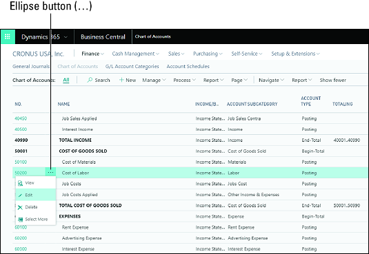 chart of accounts Dynamics 365 Business Central