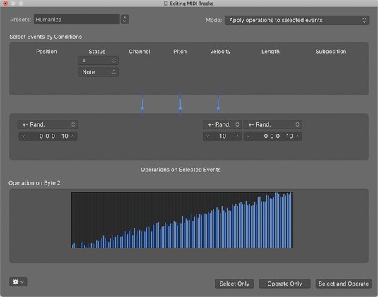 Logic Pro X MIDI transform window