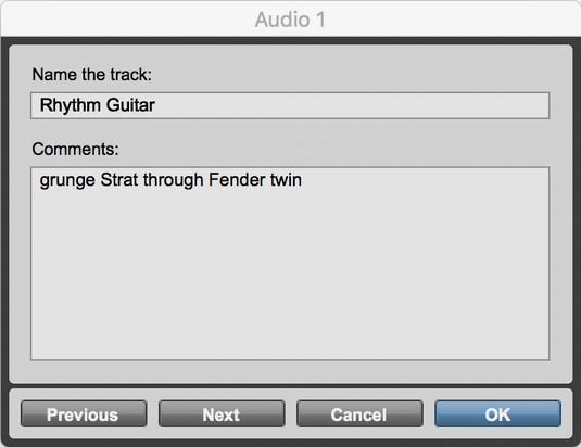 name Pro Tools track