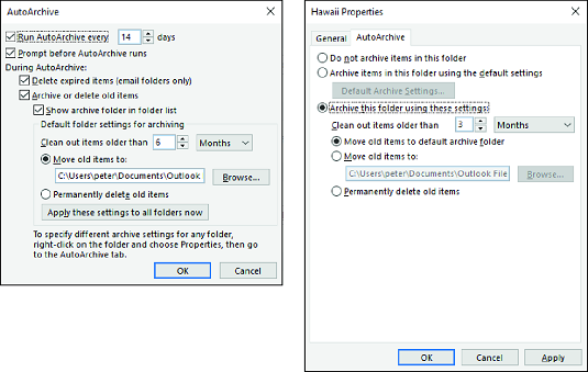 archiving rules for Outlook 2019