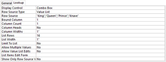 Access lookup field properties