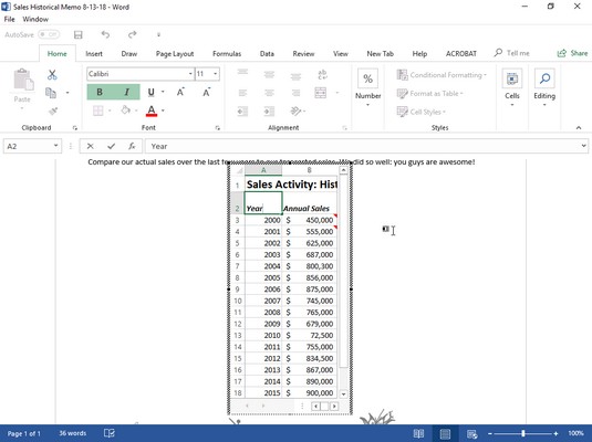 editing embedded Excel data