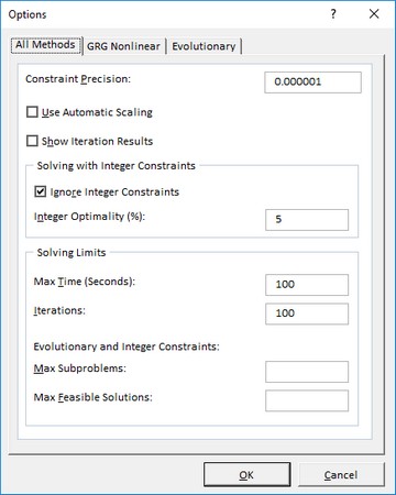 Modifying Solver solution options in Excel