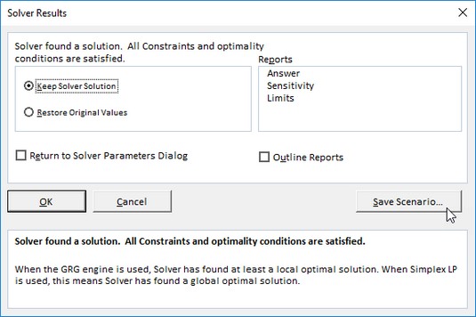 Excel 2019 Solver Results