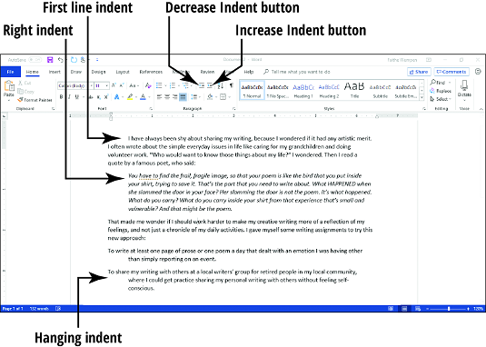 Word 2019 indentation