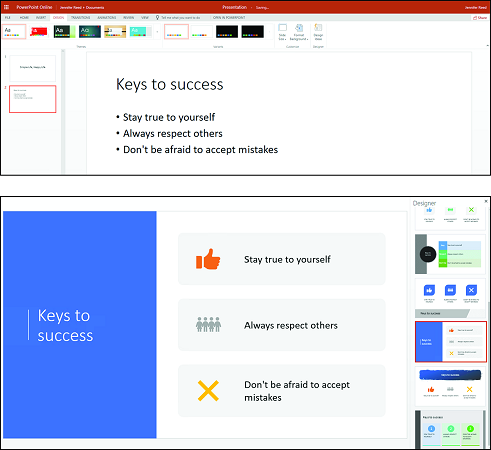 Microsoft 365 Business Deisgn Ideas feature in PowerPoint