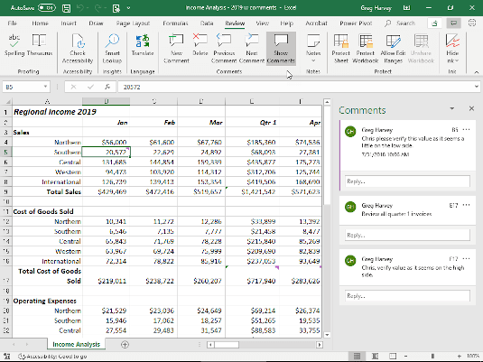 Worksheet with all comments displayed.