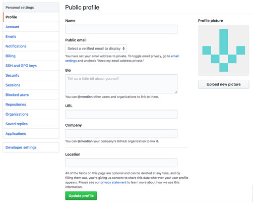 GitHub Personal settings