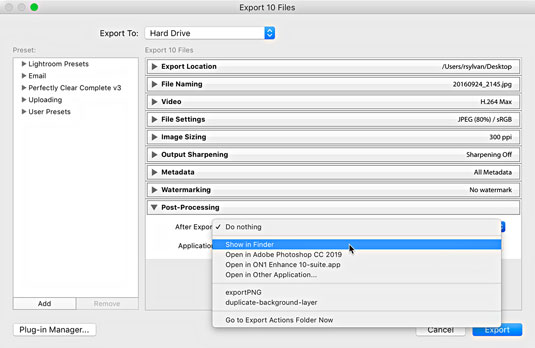 After Export options in Lightroom Classic