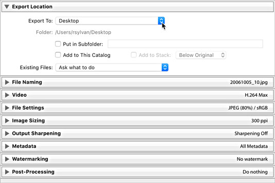 Lightroom Classic Export Location panel