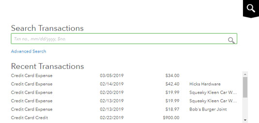 QuickBooks Online search