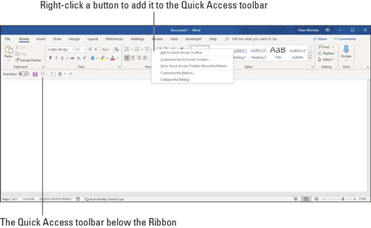 Adding buttons to Quick Access toolbar