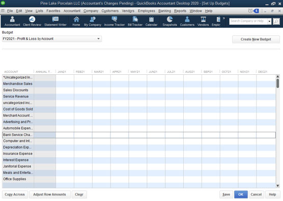 The Set Up Budgets window