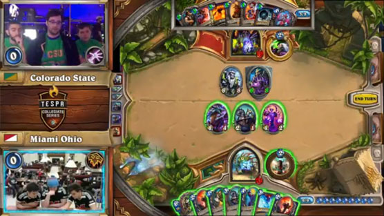 Streaming a team Hearthstone game.