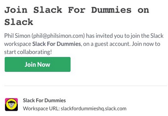 Slack workspace email invitation