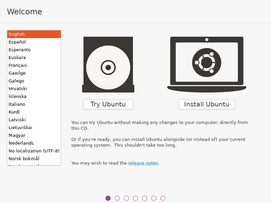 The Ubuntu Live boot menu.