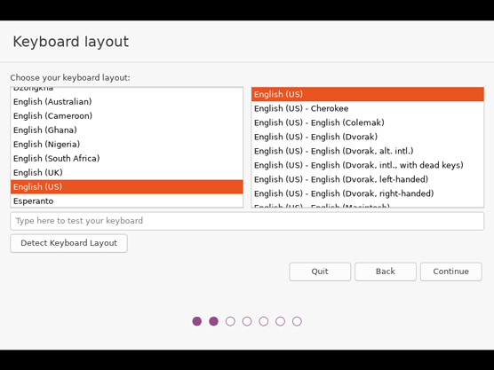 The Keyboard Layout window.