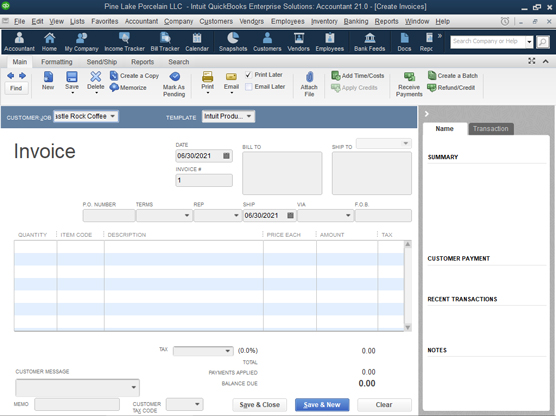 The Create Invoices window