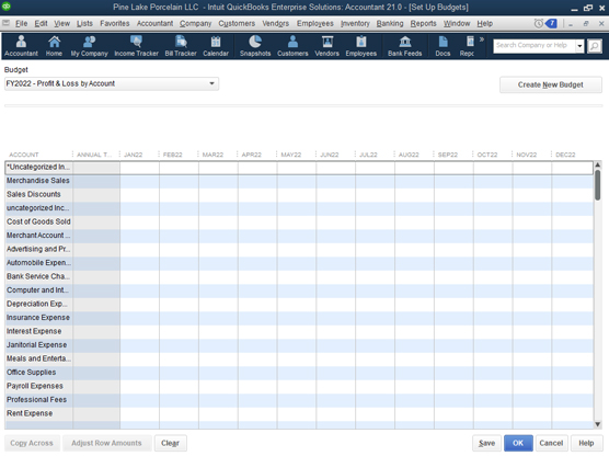 The Set Up Budgets window