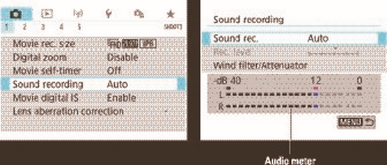 audio options Canon EOS Reble T8i EOS 850D