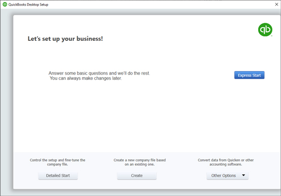 QuickBooks Setup window