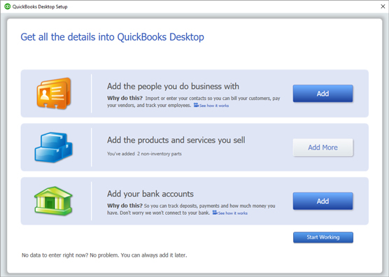 QuickBooks Setup screen