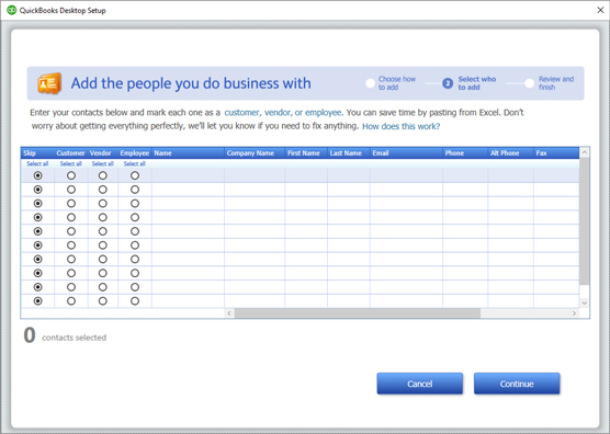 QuickBooks Setup screen