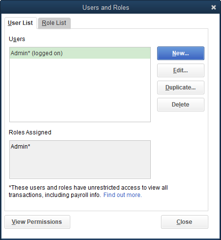 The Users and Roles dialog box.