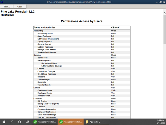 View Permissions window.