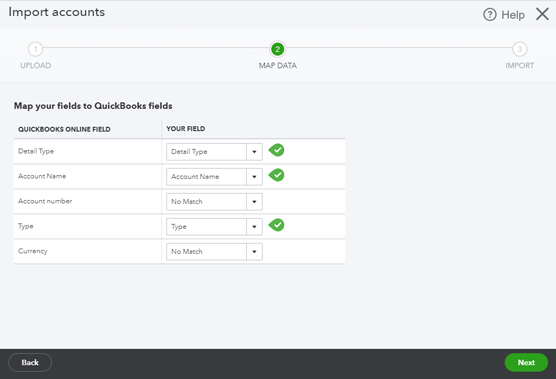 mapping fields in QBO