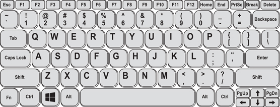 Typical laptop keyboard layout.