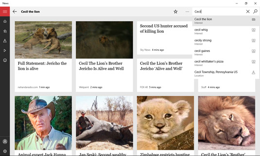 Type a term in the search field at the top right of the News app and click the search icon to see headlines related to that topic. Click a headline to read the story.