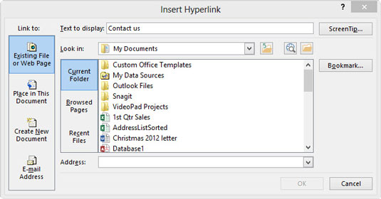 Choose Insert→Links→Hyperlink.