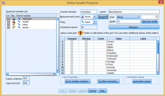 Select one of the variable names in the list on the left.