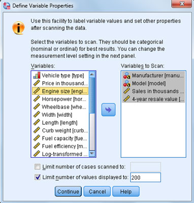 On the left, select all the names of the variables you want to check.