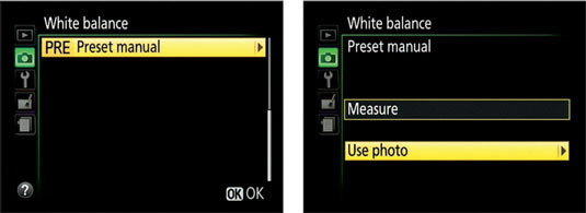 Select PRE Preset Manual, as shown on the left in Figure, and press the Multi Selector right.