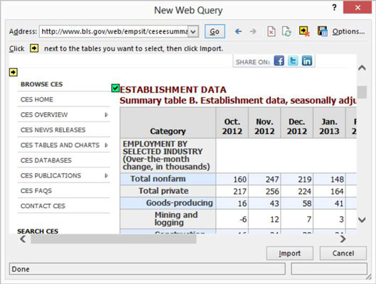 Tell Excel that you want to run a web query by choosing the Data tab’s Get External Data from web command.