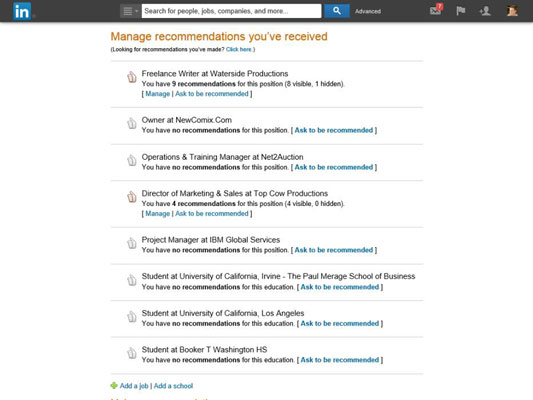 Scroll down to the Recommendations section and click the Edit link. When the Your Recommendations header appears on the right side of the screen, click the Manage Visibility link underneath that header.