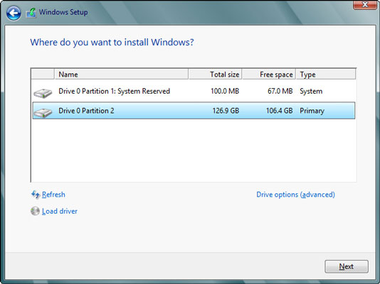 To wipe everything and start fresh, click Custom Install Windows Only (Advanced).