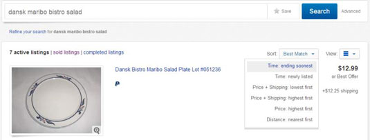 Tell eBay how you want the results arranged by using the Sort drop-down list.