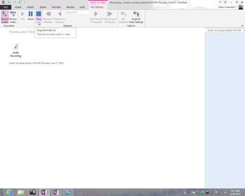 Click the Stop button when you want to finish recording the audio note.