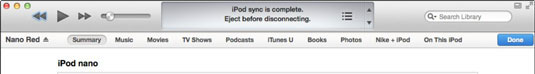 Wait for syncing to finish, and then click the eject button next to the iPod in the iPod button.